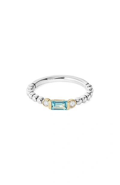 Shop Lagos Gemstone Baguette And Diamond Beaded Band Ring In Silver/ 18k Gold/ Blue Topaz