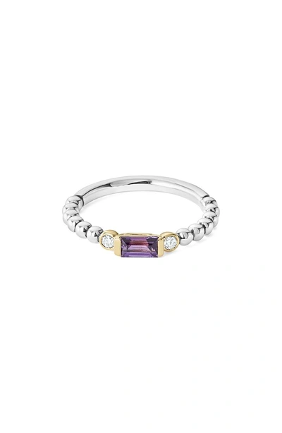 Shop Lagos Gemstone Baguette And Diamond Beaded Band Ring In Silver/ 18k Gold/ Amethyst