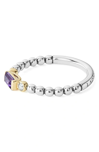 Shop Lagos Gemstone Baguette And Diamond Beaded Band Ring In Silver/ 18k Gold/ Amethyst
