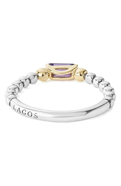 Shop Lagos Gemstone Baguette And Diamond Beaded Band Ring In Silver/ 18k Gold/ Amethyst