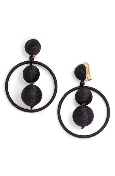 Shop Oscar De La Renta Double Beaded Ball Hoop Clip-on Earrings In Black
