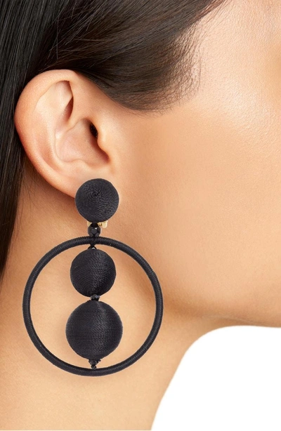 Shop Oscar De La Renta Double Beaded Ball Hoop Clip-on Earrings In Black