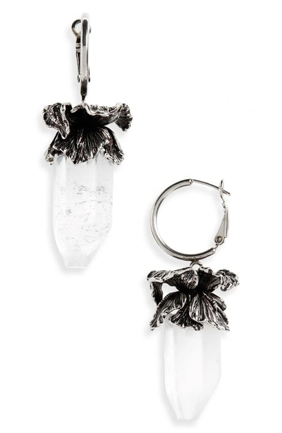 Shop Alexander Mcqueen Iris Pendant Earrings In Rock Crystal