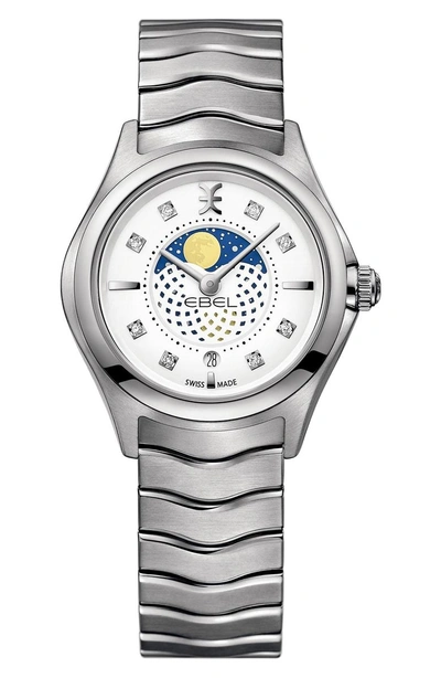Shop Ebel Moonphase Wave Bracelet Watch, 30mm In Silver/ White/ Silver