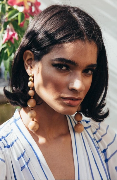 Shop Cult Gaia Beaded Wooden Drop Earrings In Natural Tan