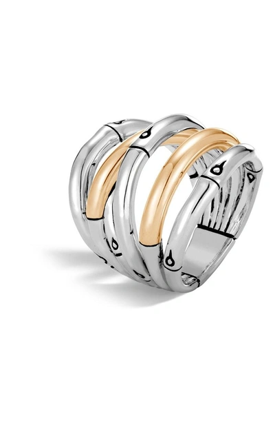 Shop John Hardy Bamboo 18-karat Gold Sterling Silver Stack Ring In Silver/ Gold