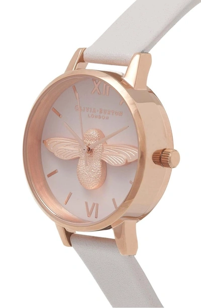 Shop Olivia Burton Molded Bee Leather Strap Watch, 30mm In White/ Grey/ Pink