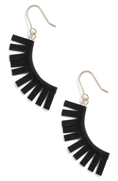 Shop Panacea Suede Fringe Earrings In Black