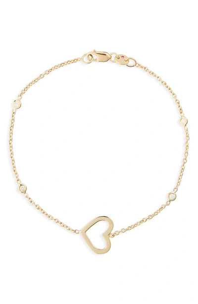 Shop Roberto Coin Side Heart Diamond Station Bracelet In Yellow Gold