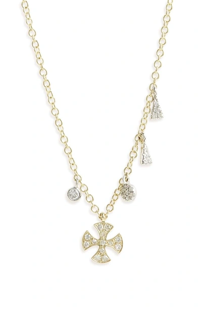 Shop Meira T Cross Charm Pendant Necklace In Yellow Gold/ White Gold