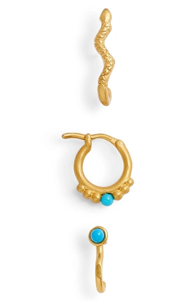 Shop Dogeared Perfect Turquoise 3-piece Earring Set In Gold