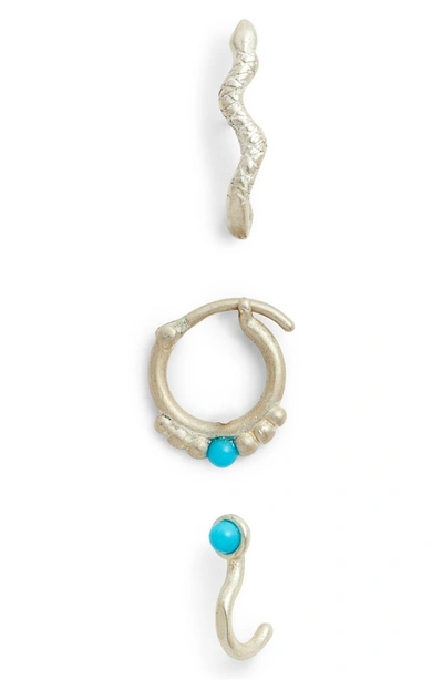 Shop Dogeared Perfect Turquoise 3-piece Earring Set In Silver