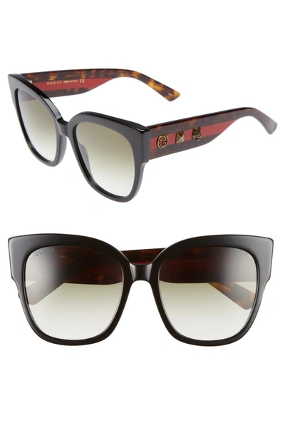 Shop Gucci 55mm Butterfly Sunglasses - Black/ Green