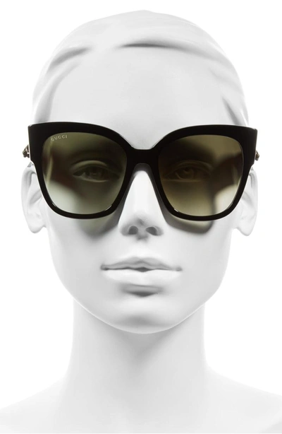 Shop Gucci 55mm Butterfly Sunglasses - Black/ Green