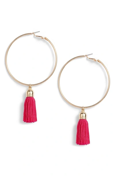 Shop Panacea Tassel Hoop Earrings In Fuchsia