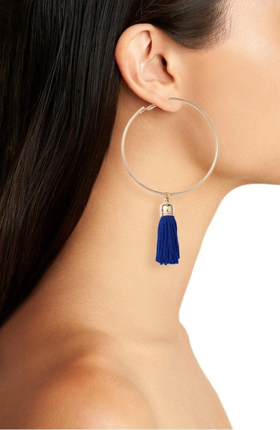 Shop Panacea Tassel Hoop Earrings In Blue