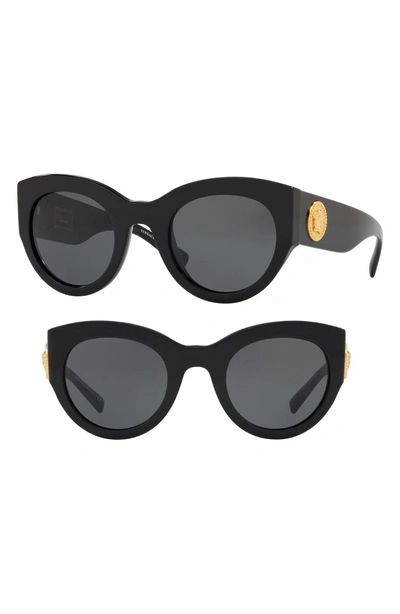 Shop Versace Tribute 51mm Cat Eye Sunglasses - Black Solid