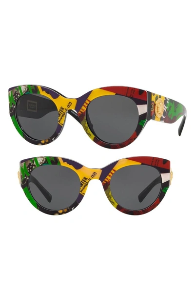 Shop Versace Tribute 51mm Cat Eye Sunglasses - Comic Print Solid