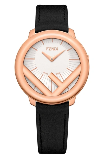 Shop Fendi Run Away Leather Strap Watch, 36mm In Rose Gold/ White/ Rose Gold
