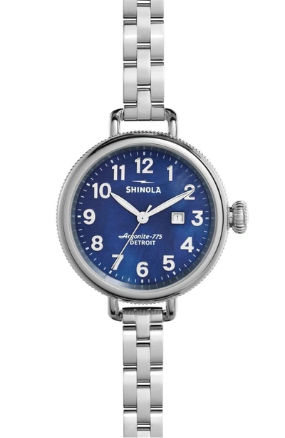 Shop Shinola 'the Birdy' Bracelet Watch, 34mm In Silver/ Navy Mother Of Pearl
