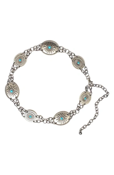 Shop Lovestrength Camilla Genuine Turquoise Chain Belt In Silver
