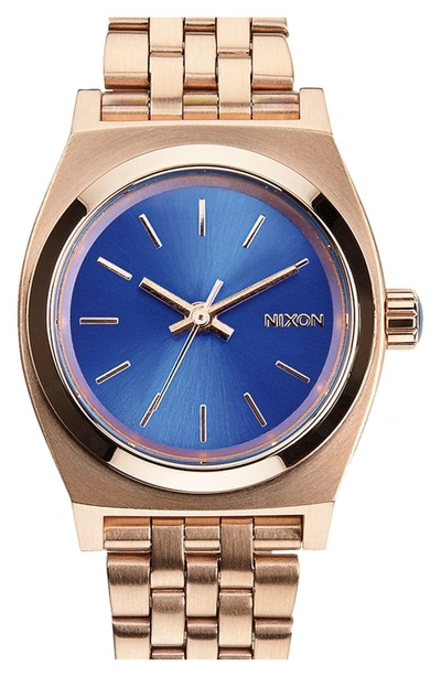 Shop Nixon 'the Small Time Teller' Bracelet Watch, 26mm In Rose Gold/ Cobalt