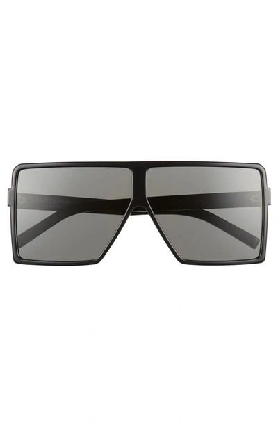 Shop Saint Laurent Betty 63mm Oversize Shield Sunglasses - Black