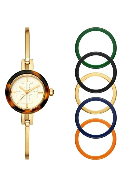 Shop Tory Burch Gigi Bangle Bracelet Watch Set, 28mm In Gold/ Ivory/ Tortoise