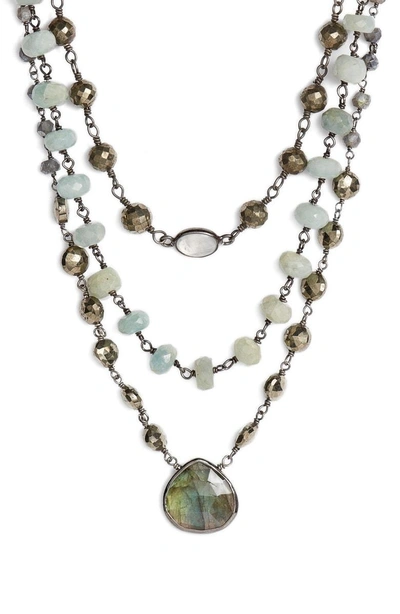 Shop Ela Rae Multistrand Necklace In Pyrite Balls/ Moon/ Aquamarine