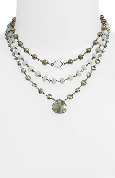 Shop Ela Rae Multistrand Necklace In Pyrite Balls/ Moon/ Aquamarine