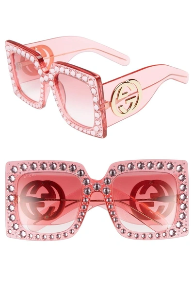 Shop Gucci 57mm Square Sunglasses In Pink/ Pink