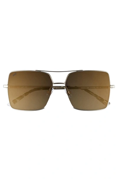 Shop Web 57mm Square Metal Aviator Sunglasses In Gold/ Brown