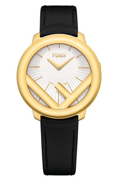 Shop Fendi Run Away Leather Strap Watch, 36mm In Gold/ Silver