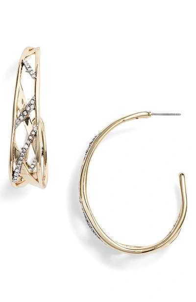 Shop Alexis Bittar Plaid Hoop Earrings In Gold/ Silver