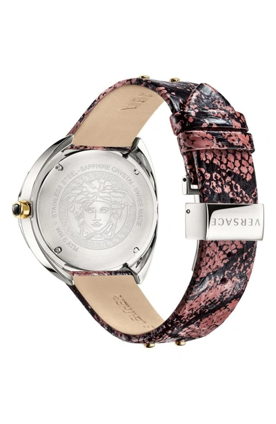 Shop Versace Shadov Snakeskin Leather Strap Watch, 38mm In Pink/ Silver