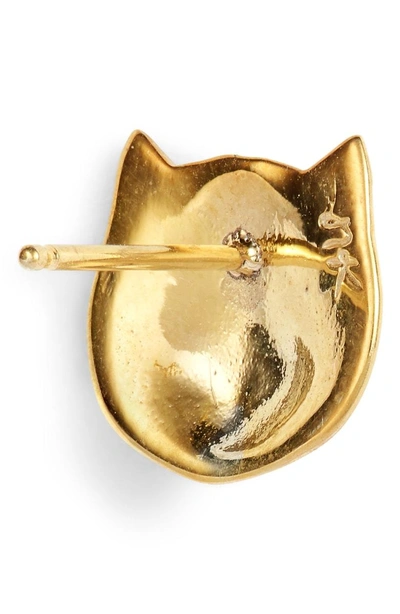 Shop Nora Kogan Diamond Enamel Pussycat Stud Earrings In Yellow Gold