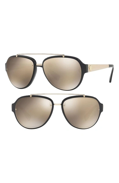 Shop Versace 57mm Aviator Sunglasses - Black/ Brown