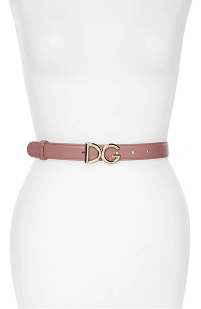 Shop Dolce & Gabbana Metal Logo Buckle Leather Belt In Rosa/ Oro
