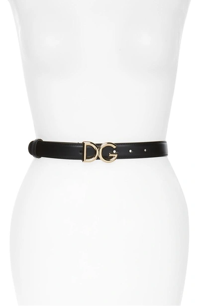 Shop Dolce & Gabbana Metal Logo Buckle Leather Belt In Nero/ Oro