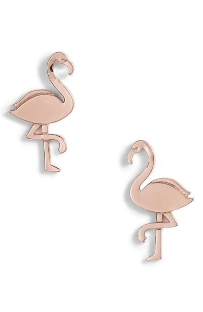 Shop Kate Spade By The Pool Flamingo Stud Earrings In Rose Gold