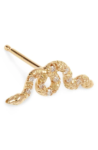 Shop Nora Kogan Diamond Pave Snake Stud Earrings In Yellow Gold