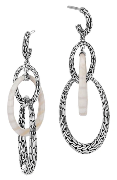 Shop John Hardy Classic Chain Silver White Agate Drop Earrings In White Agate/ Silver