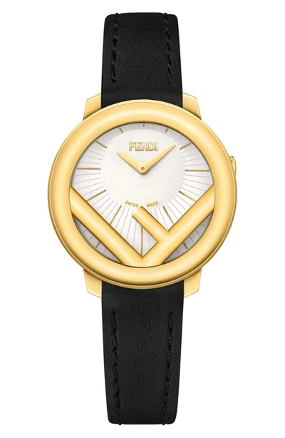 Shop Fendi Run Away Leather Strap Watch, 28mm In Gold/ Silver