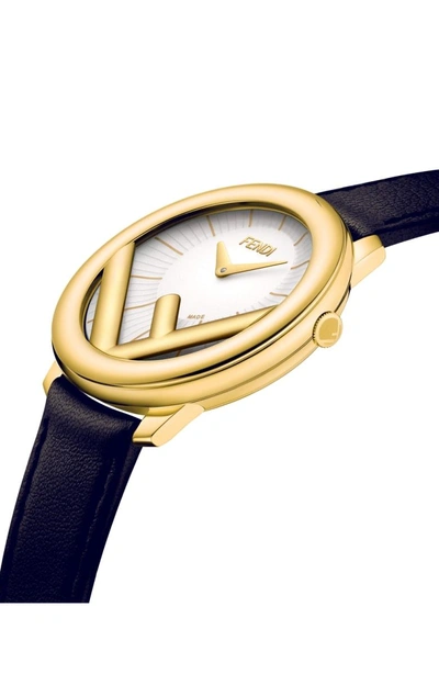 Shop Fendi Run Away Leather Strap Watch, 28mm In Gold/ Silver