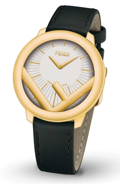 Shop Fendi Run Away Leather Strap Watch, 28mm In Gold/ Silver