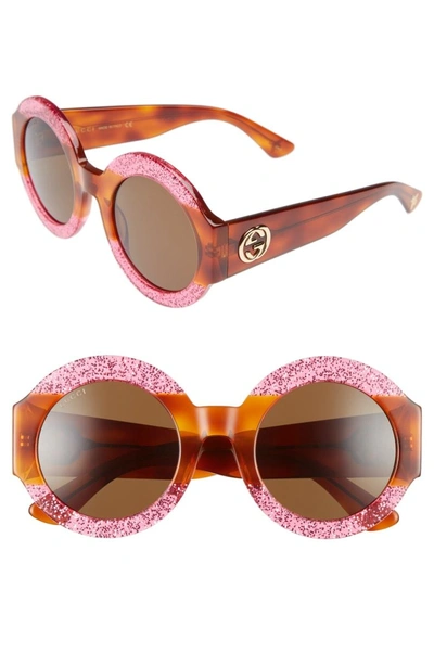Shop Gucci 51mm Round Sunglasses - Fuschia/ Brown