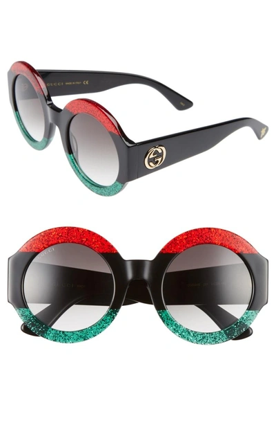 Shop Gucci 51mm Round Sunglasses - Red Black Green/ Grey