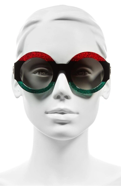 Shop Gucci 51mm Round Sunglasses - Red Black Green/ Grey