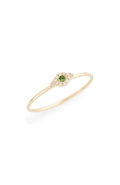 Shop Ef Collection Evil Eye Diamond & Sapphire Stack Ring In Yellow Gold/ Tsavorite