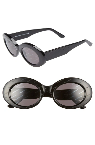 Shop Balenciaga 51mm Oval Sunglasses - Black/ Smoke